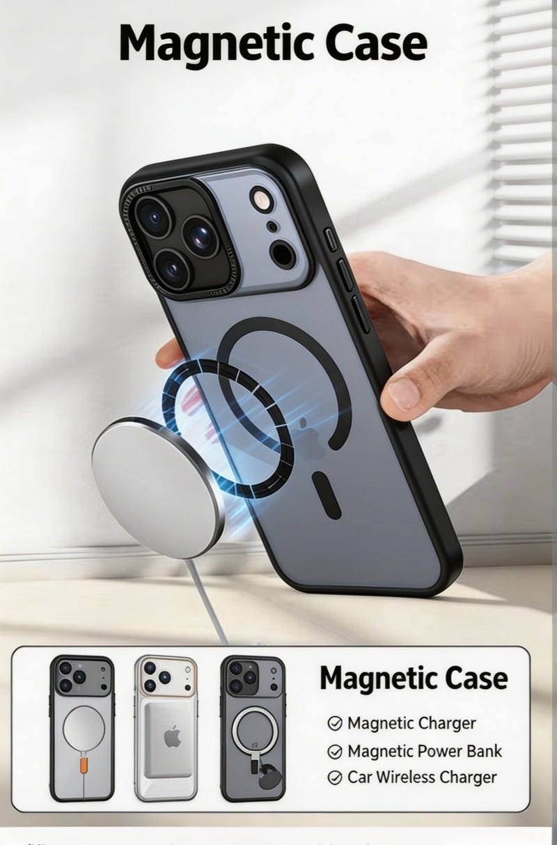 for iPhone 16 Pro Max Case Compatible with MagSafe,Magnetic Phone Case for iPhone 16 Pro Max,Skin-Friendly Hybrid TPU Hard Back  Matte Cover,N52 Built-in Magnets,Metal Camera Frame Shockproof Case Black - Image 2