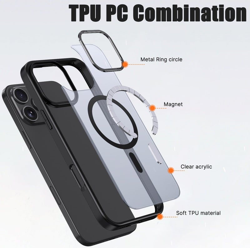 for iPhone 16 Pro Max Case Compatible with MagSafe,Magnetic Phone Case for iPhone 16 Pro Max,Skin-Friendly Hybrid TPU Hard Back  Matte Cover,N52 Built-in Magnets,Metal Camera Frame Shockproof Case Black - Image 4