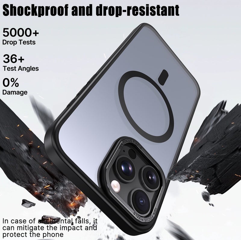 for iPhone 16 Pro Max Case Compatible with MagSafe,Magnetic Phone Case for iPhone 16 Pro Max,Skin-Friendly Hybrid TPU Hard Back  Matte Cover,N52 Built-in Magnets,Metal Camera Frame Shockproof Case Black - Image 3