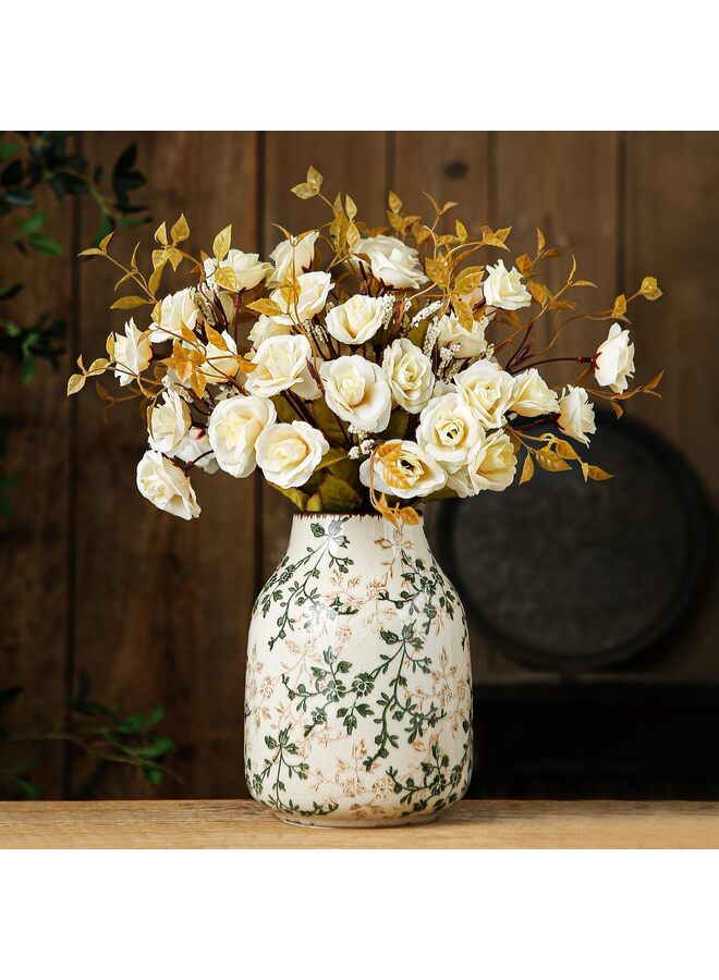 يُسلِّم مزهرية عتيقة خضراء وبيج، مزهريات سيراميك ريفية كبيرة للديكورات المنزلية، ديكور غرفة المعيشة، 7.8 بوصة - Image 1