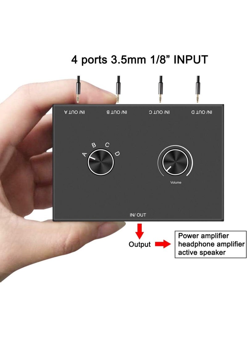4-Way 3.5mm Stereo Audio Switcher - Passive Speaker Headphone Manual Selector Splitter Box (4 In - 1 Out) - Image 4