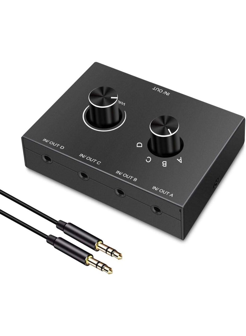 4-Way 3.5mm Stereo Audio Switcher - Passive Speaker Headphone Manual Selector Splitter Box (4 In - 1 Out) - Image 1