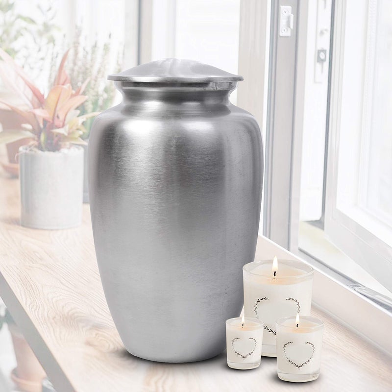 Lightnpro Decorative Cremation Urn for Human Ashes Beautiful Elegant Hand Engraved Funeral Memorial with Secure ScrewTop Lid for Your Loved Ones Remains with Elegant Finish 10 Inch Silver