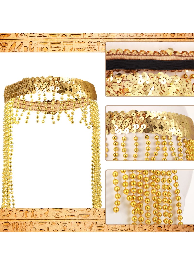 Excefore 6 Pieces Egyptian Headpiece Costume, Included Wigs Tassel Head Chain Snake Arm Cuff Golden Finger Ring Bracelet Collar Necklace, Suitable for Cosplay Party Women Costume  - Image 4