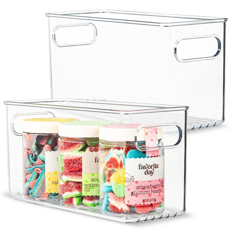 primebox Plastic Food Storage 2 Pack Clear Container Bin with Handles for Organizing Kitchen, Pantry, Refrigerator, Freezer, Pantry, Cabinet, Closet, Bathroom. 10”x4”x5” - Image 1