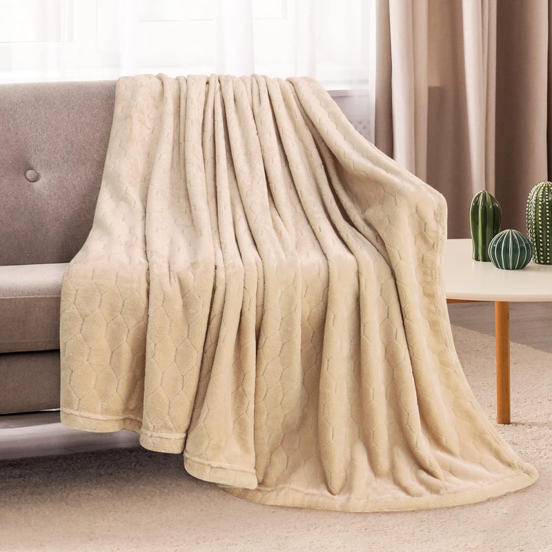 TOONOW Fleece Blanket Super Soft Cozy Throw Blanket 50"" x 60""  Lightweight Fuzzy Comfy Textured Flannel Blanket Warm Plush Throw Blankets for Couch  Sofa  Bed  Apricot - Image 2