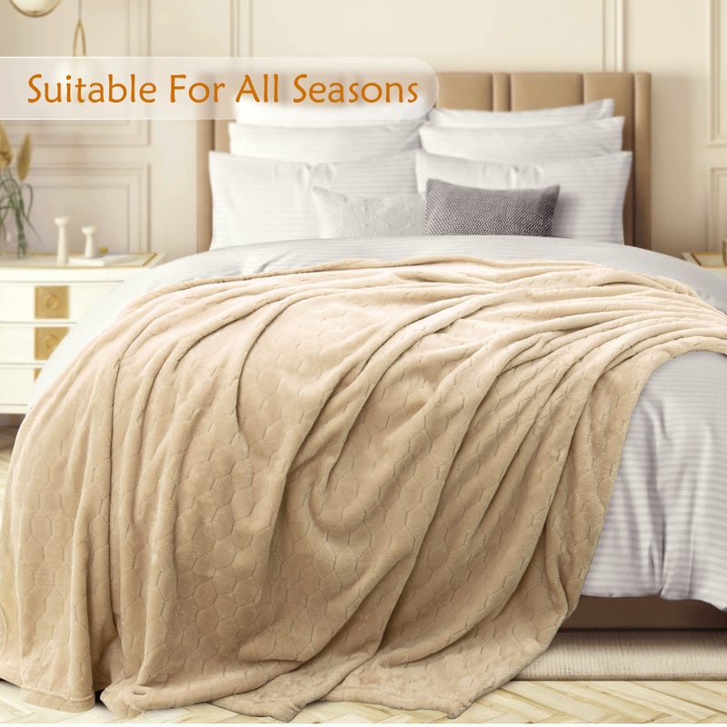 TOONOW Fleece Blanket Super Soft Cozy Throw Blanket 50"" x 60""  Lightweight Fuzzy Comfy Textured Flannel Blanket Warm Plush Throw Blankets for Couch  Sofa  Bed  Apricot - Image 3