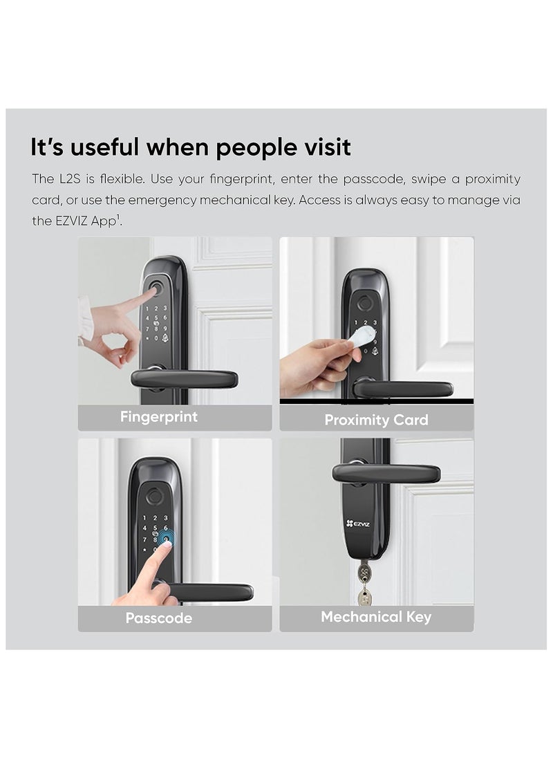 EZVIZ - EZVIZ L2S Smart Fingerprint Lock, Keyless Lock with Four Unlock Methods, Real-Time Mobile Alerts, Built-in Electronic Doorbell, Anti-Tamper Alarm, Low-Battery Warning, Easy User Management - Image 1