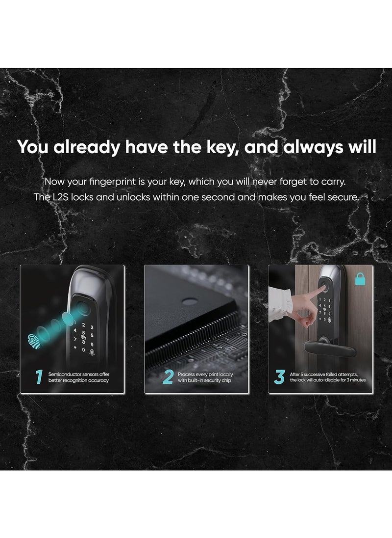 EZVIZ - EZVIZ L2S Smart Fingerprint Lock, Keyless Lock with Four Unlock Methods, Real-Time Mobile Alerts, Built-in Electronic Doorbell, Anti-Tamper Alarm, Low-Battery Warning, Easy User Management - Image 1