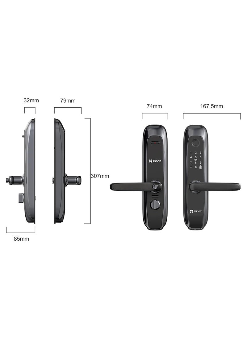 EZVIZ - EZVIZ L2S Smart Fingerprint Lock, Keyless Lock with Four Unlock Methods, Real-Time Mobile Alerts, Built-in Electronic Doorbell, Anti-Tamper Alarm, Low-Battery Warning, Easy User Management - Image 1