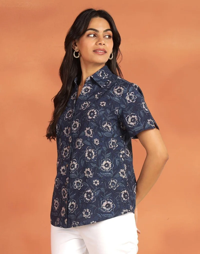 Fabindia  Indigo Cotton Dabu Shirt for Women | Best Price UAE