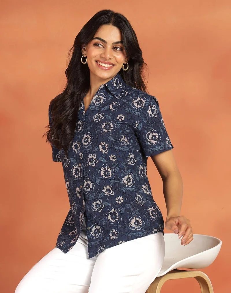 Fabindia  Indigo Cotton Dabu Shirt for Women | Best Price UAE