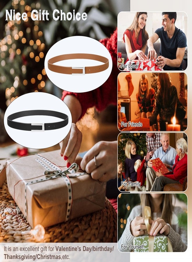 سوزدي حزامان جلديان رفيعان للنساء من SUOSDEY، عبوة من قطعتين، مناسبان للفساتين والجينز، مزودان بإبزيم فضي. - Image 5