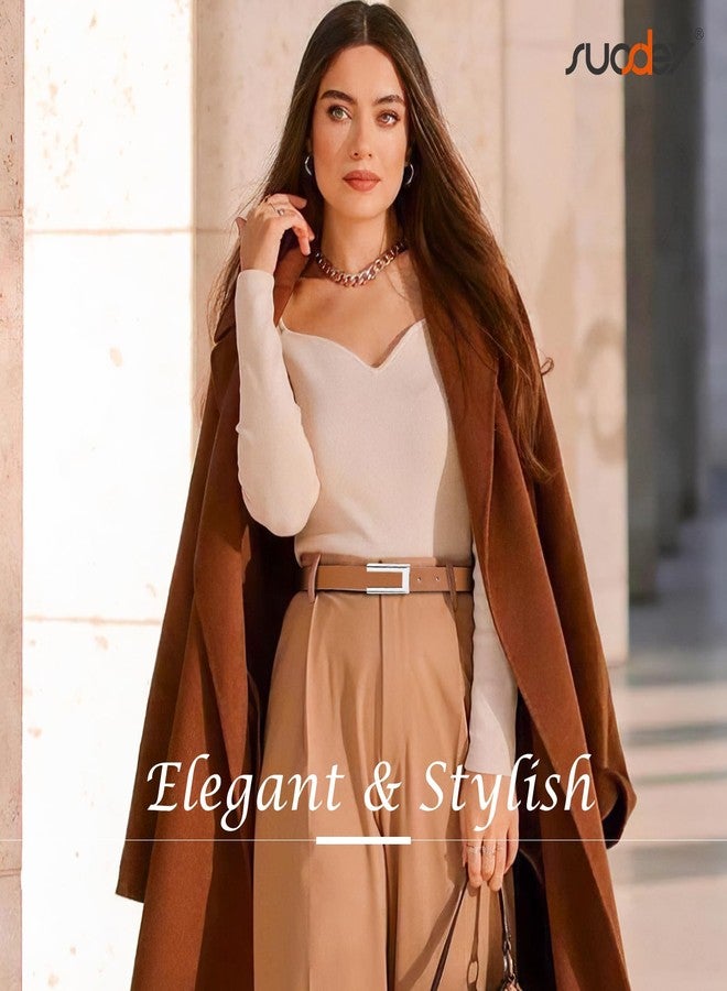 سوزدي حزامان جلديان رفيعان للنساء من SUOSDEY، عبوة من قطعتين، مناسبان للفساتين والجينز، مزودان بإبزيم فضي. - Image 2