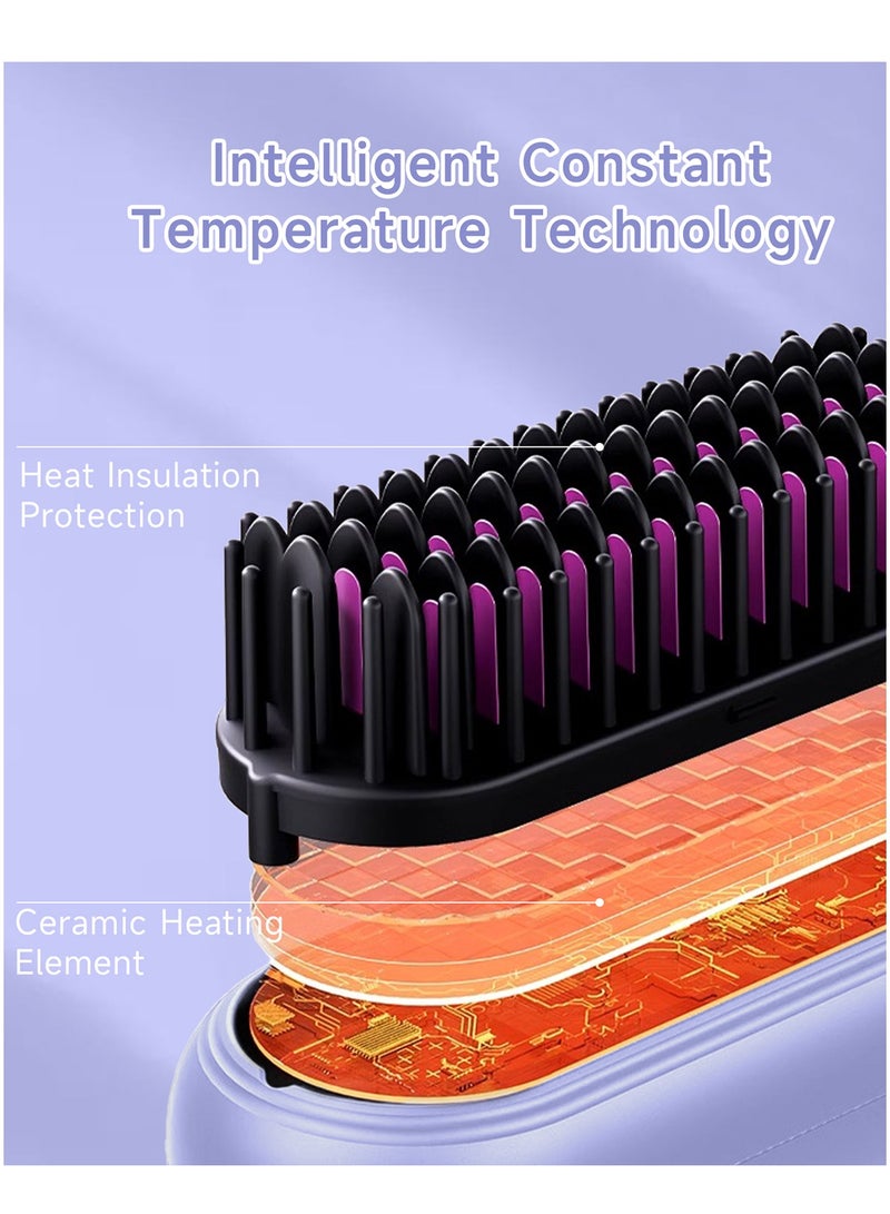 BOMIDI Wireless Hair Straightener Brush 4 Temperatures Adjustable 140-200℃ Portable Negative ion Hair Straightener Comb Type-C Charging 4000mAh Battery for Travel HB2-Purple - Image 5