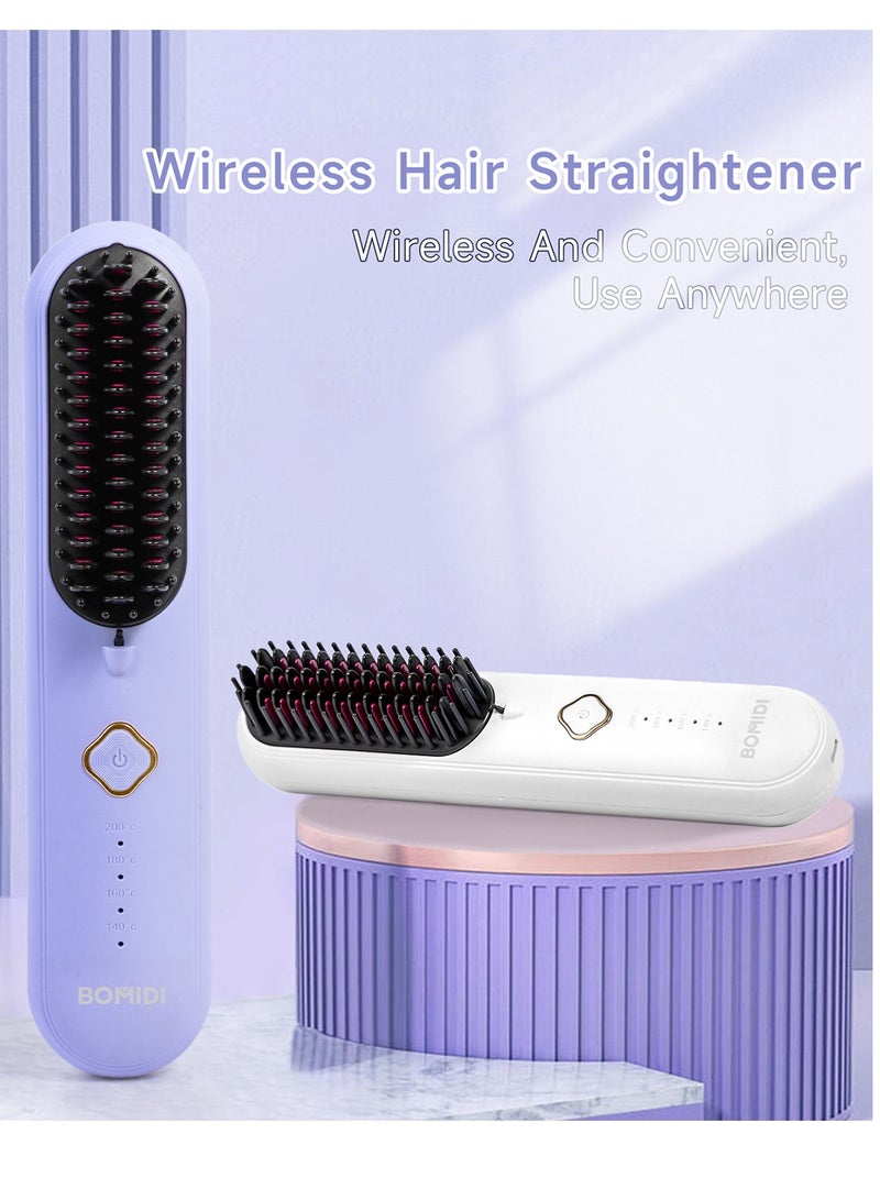 BOMIDI Wireless Hair Straightener Brush 4 Temperatures Adjustable 140-200℃ Portable Negative ion Hair Straightener Comb Type-C Charging 4000mAh Battery for Travel HB2-Purple - Image 3