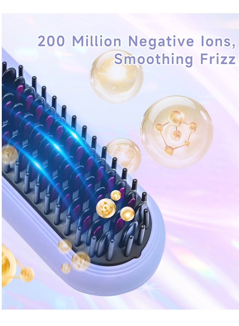 BOMIDI Wireless Hair Straightener Brush 4 Temperatures Adjustable 140-200℃ Portable Negative ion Hair Straightener Comb Type-C Charging 4000mAh Battery for Travel HB2-Purple - Image 4