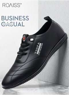 roaiss Soft Sole Leather Shoes for Men Letter Pattern Casual Round Toe Low Top Front Lace up Walking Shoes Mens Breathable Comfort Wear Resistant Anti Slip Business Outdoor Shoes  - Image 2