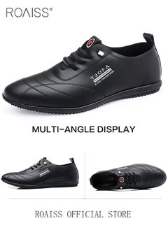 roaiss Soft Sole Leather Shoes for Men Letter Pattern Casual Round Toe Low Top Front Lace up Walking Shoes Mens Breathable Comfort Wear Resistant Anti Slip Business Outdoor Shoes  - Image 3
