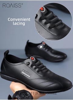 roaiss Soft Sole Leather Shoes for Men Letter Pattern Casual Round Toe Low Top Front Lace up Walking Shoes Mens Breathable Comfort Wear Resistant Anti Slip Business Outdoor Shoes  - Image 5