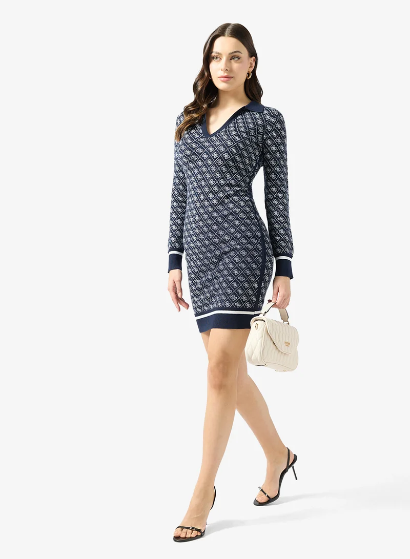 GUESS Long Sleeve Polo Sweater Midi Dress