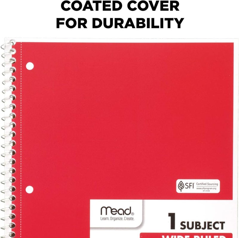 Mead Spiral Notebooks, 4 Pack, 1-Subject, Wide Ruled Paper, 10-1/2" x 7-1/2", 70 Sheets per Notebook, Red (38112) - Image 3