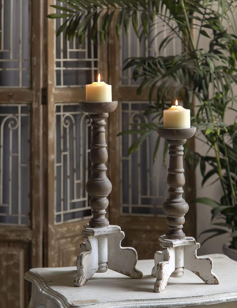Floor Candle Holders Tall Set of 2 Candle Holders for Pillar Candles Wood Handcrafted Rustic Candle Holder Large Decorative Candles for Wedding Home Party Farmhouse Pillar Candle Stand