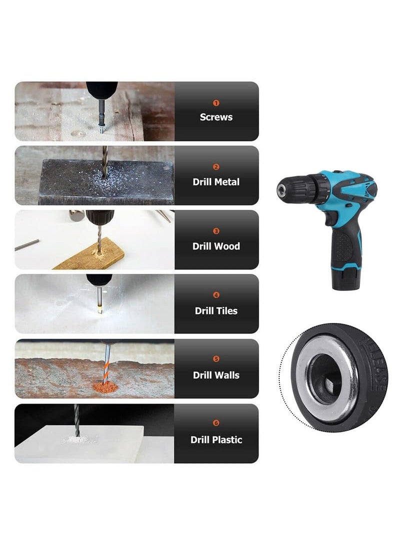 SAENTE SAENTE 12V Liion Dual Speed Keyless Chuck Drill Cordless Drill Drill Driver Screwdriver with 2 Batteries LED Torch Variable Speed and Torque Setting 181 With Batteries  - Image 2