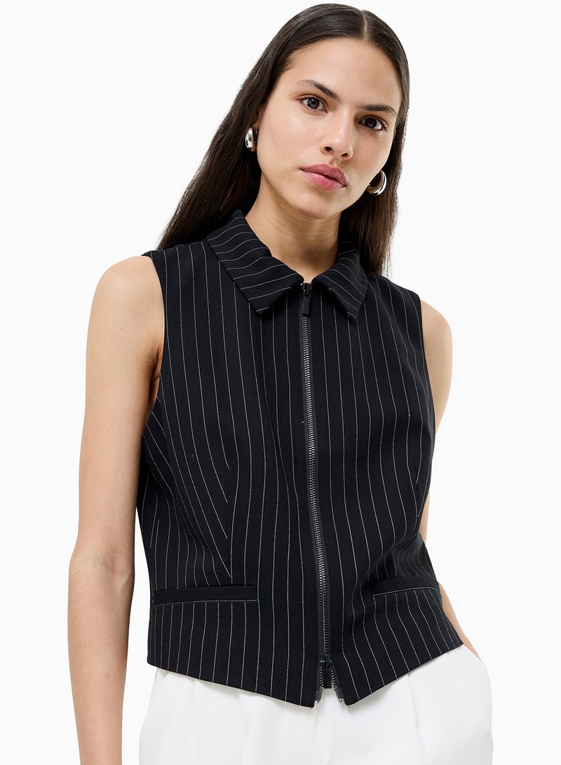 French Connection Morgan Tailored Pinstripe Zip Up Waistcoat - Image 2