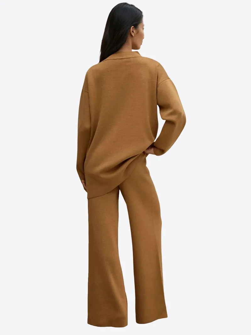 HICCUP Long Sweater & High Waist Wide Leg Knit Co-Ord Set