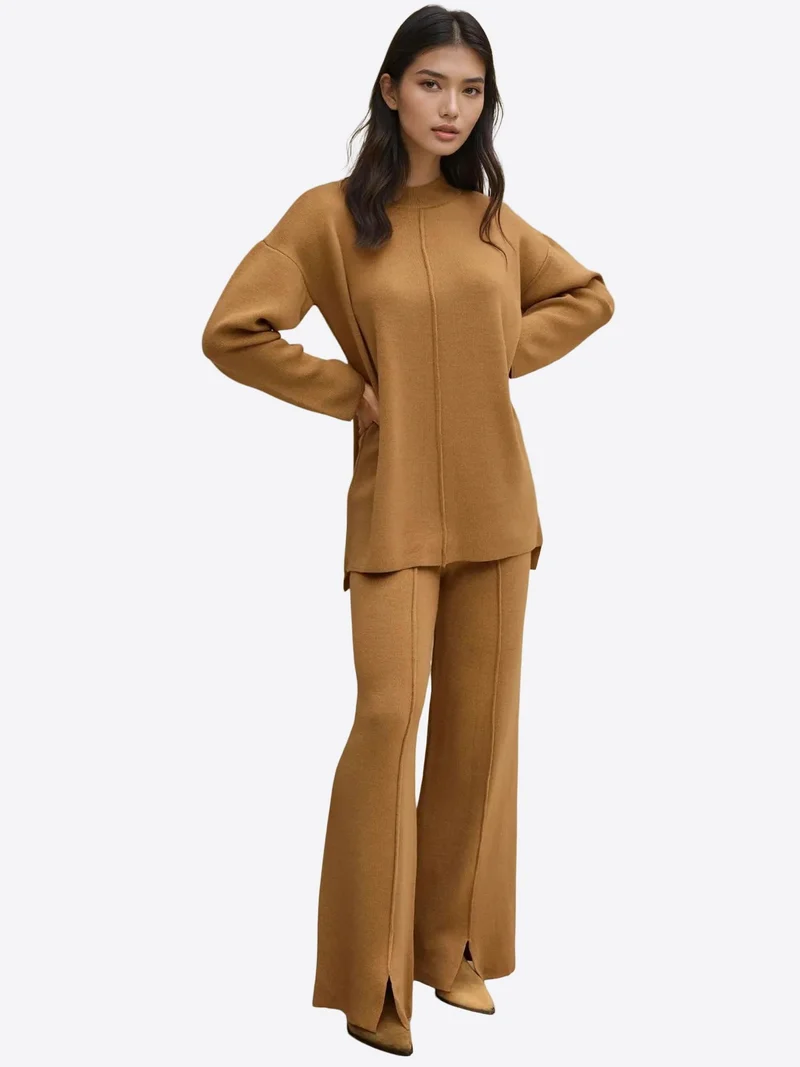Long Sweater & High Waist Wide Leg Knit Co-Ord Set