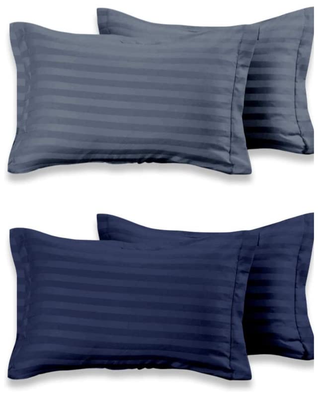 YFH Creative Super Soft Breathable Brushed Microfiber Cotton 220 GSM Luxurious Striped Pillow Covers Combo Set of 4 Peices- 18"x 28", Grey & Blue - Image 1
