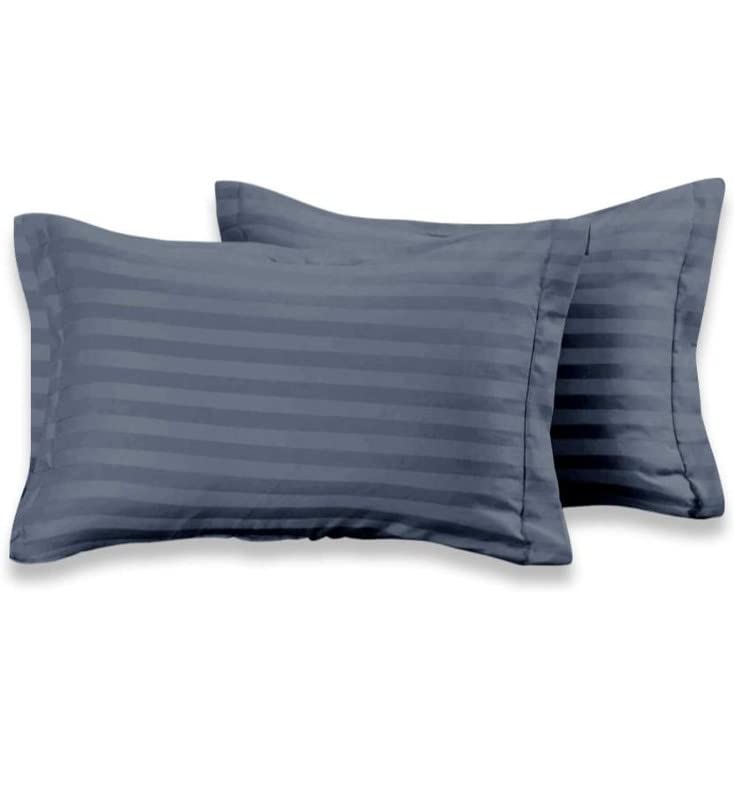 YFH Creative Super Soft Breathable Brushed Microfiber Cotton 220 GSM Luxurious Striped Pillow Covers Combo Set of 4 Peices- 18"x 28", Grey & Blue - Image 2