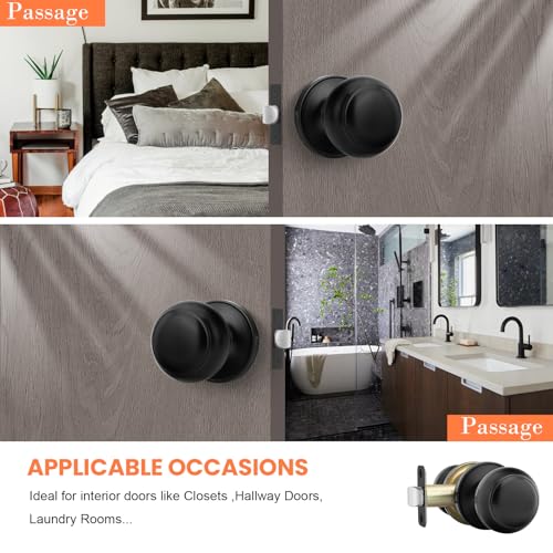 Haidms 5 Pack Matte Black Passage Door Knobs, Black Closet Door Knobs,Passage Doorknobs Interior for Closet or Hall, Hallways - Image 2