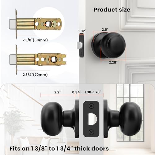 Haidms 5 Pack Matte Black Passage Door Knobs, Black Closet Door Knobs,Passage Doorknobs Interior for Closet or Hall, Hallways - Image 5