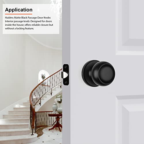 Haidms 5 Pack Matte Black Passage Door Knobs, Black Closet Door Knobs,Passage Doorknobs Interior for Closet or Hall, Hallways - Image 4