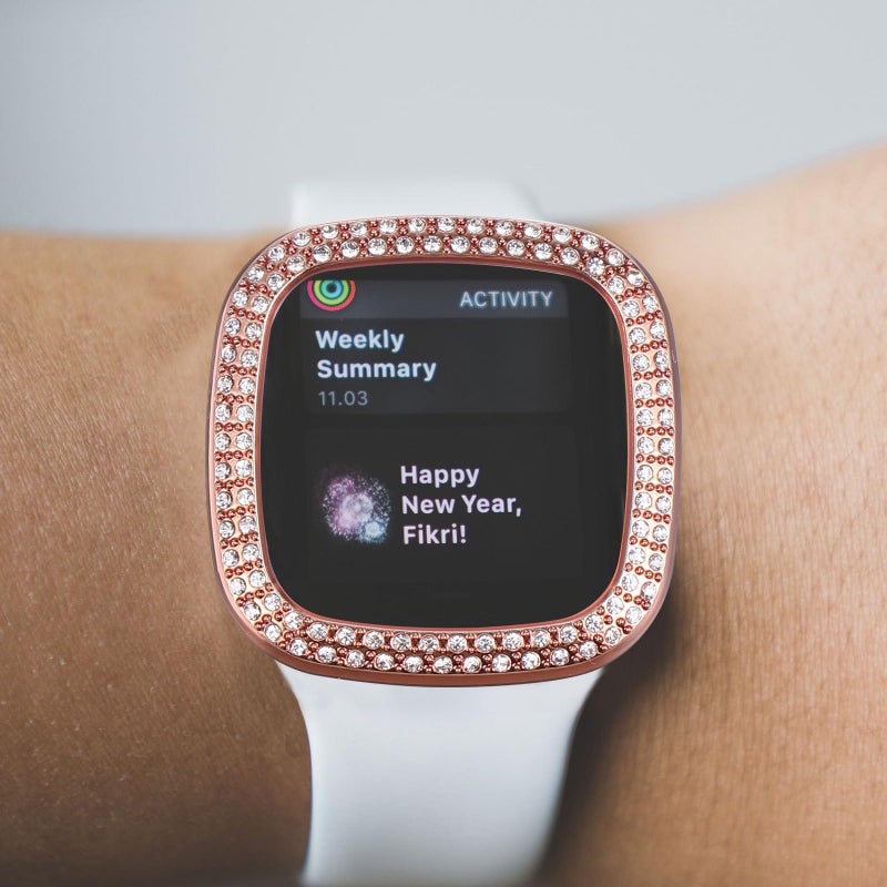 Rose Gold Crystal Protective Case for Smartwatch Sense Lightweight Full Coverage Easy Install - Image 5