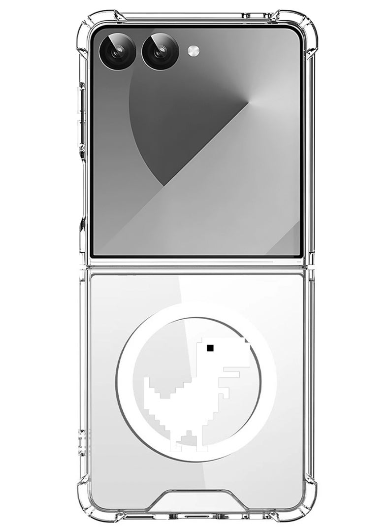 Theodor Magnetic Case for Samsung Galaxy Z Flip 7 Compatible with MagSafe Wireless Charging, Shockproof Phone Bumper Cover Offline Dino - White - Image 1