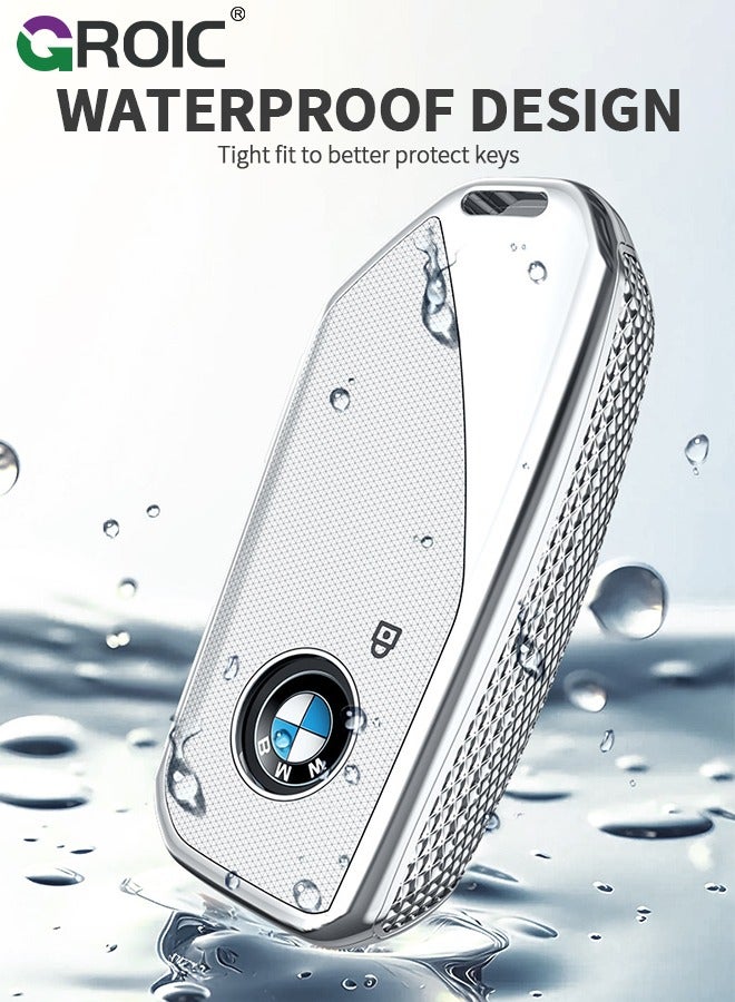 GROIC For BMW Key Fob Cover with Keychain, Car Key Shell Case for BMW 3 5 7 Series  X1 X3 X5 X7 IX XM U11735i 740Li 2023 2024, BMW Remote Smart Key PC Protector, Car Key Holder Key Cover (Silver) - Image 4