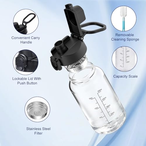 Neodaco 20 OZ Glass Shaker Bottle, Odorless Sport Water Bottle with 304 Stainless Steel Ball and Removable Cleaning Brush for Fitness Protein Mixes - Image 3