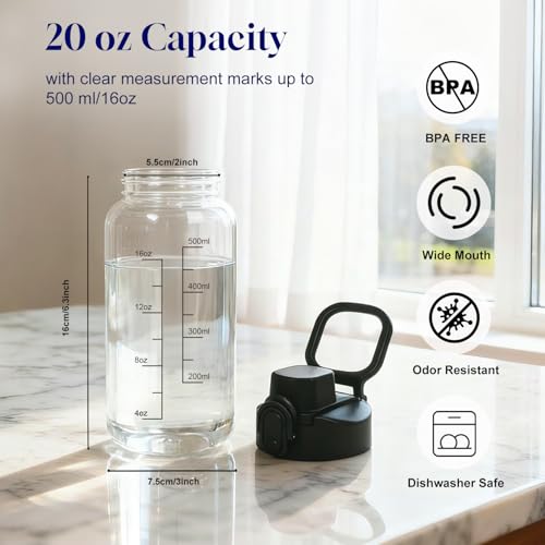 Neodaco 20 OZ Glass Shaker Bottle, Odorless Sport Water Bottle with 304 Stainless Steel Ball and Removable Cleaning Brush for Fitness Protein Mixes - Image 4