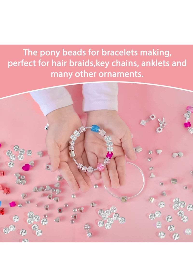Excefore 1000+ Pcs Pony Beads Bulk - Plastic Bracelet Beads 6x9mm Crystal White Clear Pony Beads for Braids DIY Crafts Key Chai Jewelry Making Home Decor Beads - Image 3