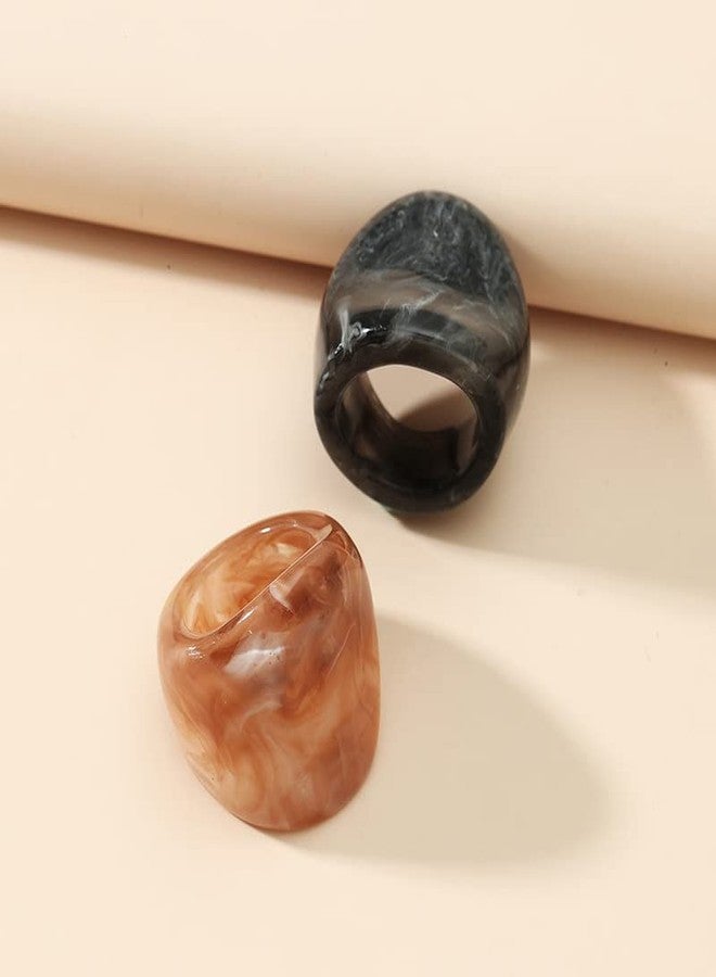 MarveBard Resin Chunky Rings for Women Multicolor Acrylic Knuckle Plain Rings Set Fashion Y2k Statement Rings Cute Acrylic Chunky Ring Jewelry (Black+Champagne) - Image 3