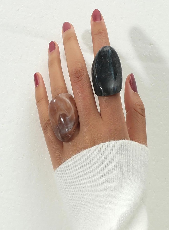 MarveBard Resin Chunky Rings for Women Multicolor Acrylic Knuckle Plain Rings Set Fashion Y2k Statement Rings Cute Acrylic Chunky Ring Jewelry (Black+Champagne) - Image 2