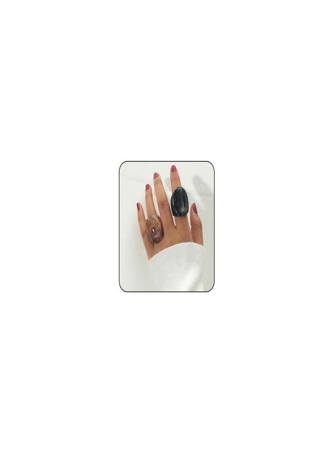 MarveBard Resin Chunky Rings for Women Multicolor Acrylic Knuckle Plain Rings Set Fashion Y2k Statement Rings Cute Acrylic Chunky Ring Jewelry (Black+Champagne) - Image 1