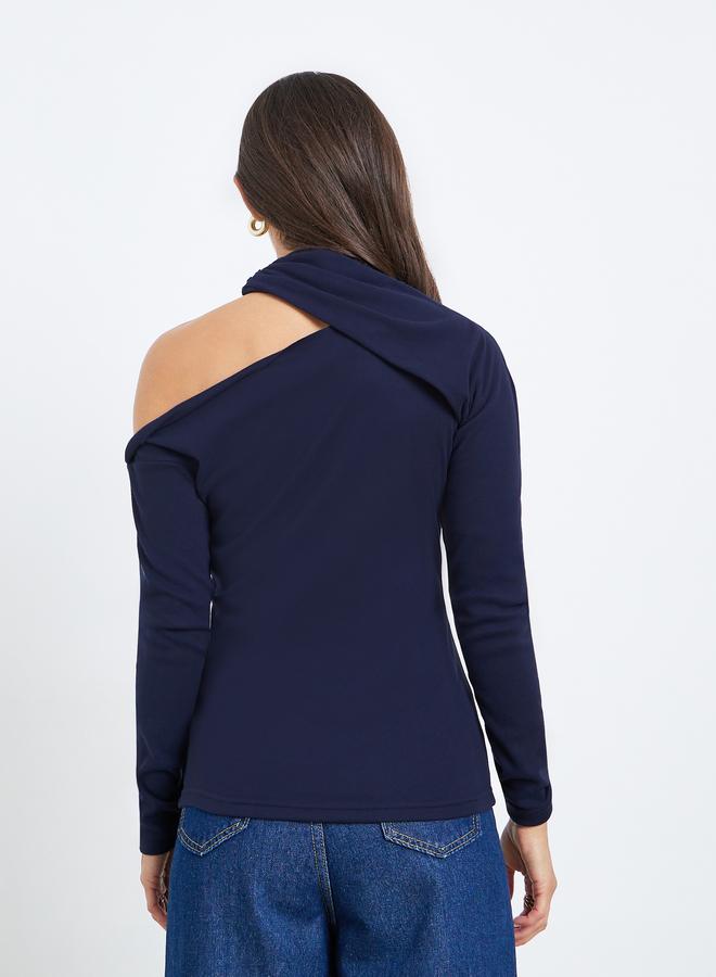 Styli Women Navy Blue One Shoulder Knit Top - Image 5