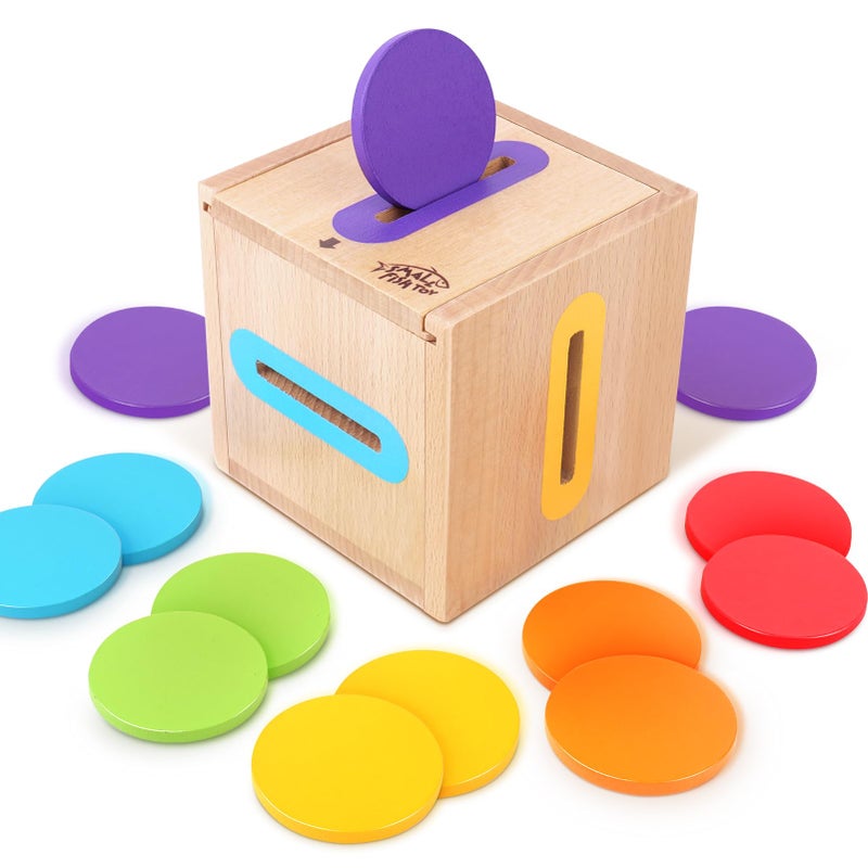 SMALL FISH Montessori Toys for 1 2 3 Year Old: Fine Motor Wooden Color Sorting Sensory Toy for Toddlers 1-3 Year Old, Object Permanence Wooden Learning Matching Game, Travel Baby Boys Girls Easter Gifts - Image 1