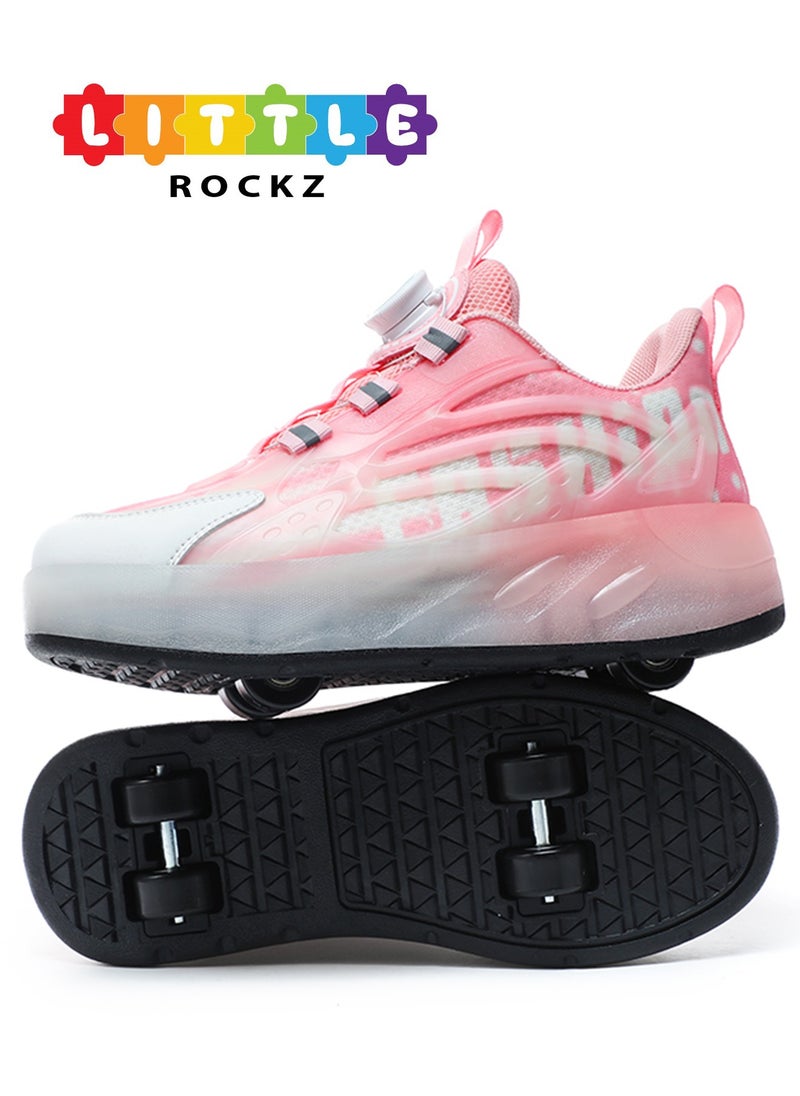 LITTLE ROCKZ حذاء رياضي بعجلة مزدوجة LED وفلاش أنيق لامع حذاء تزلج مع نعل لايتنينج  - Image 1