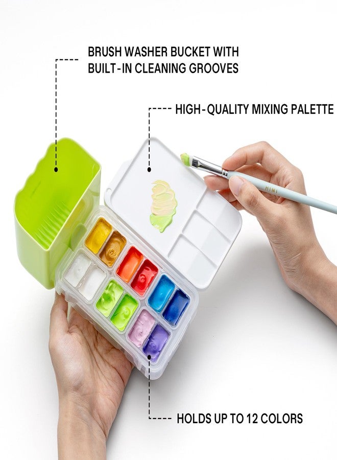 HIMI مجموعة ألوان غواش HIMI للسفر - تحمل حتى 12 لون، لوحة خلط، دلو لغسل الفرشاة مع أخاديد تنظيف مدمجة، حقيبة محمولة فريدة للفنانين والمبتدئين - Image 4