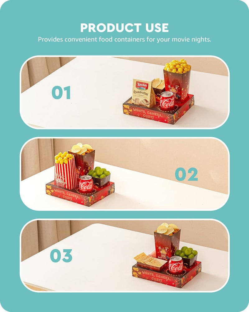 Baffect Movie Night Snack Trays 100pcs Include 20 Movie Night Trays, 20 Popcorn Boxes, 20 Salad Bowls, 20 Nacho Bowls, 20 Movie Party Invitations, Outdoor Movie Night Supplies For Nacho Bar - Image 4